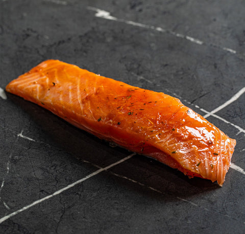 Tomato Marinated Fresh Salmon Portion, Slightly Smoked for baking