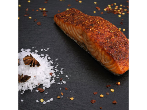 Chilly Pepper Marinated Fresh Salmon Portion, Slightly Smoked for baking