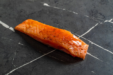 Tomato Marinated Fresh Salmon Portion, Slightly Smoked for baking